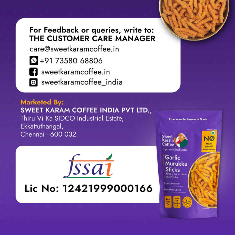 Sweet Karam Coffee Garlic Murukku Sticks Namkeen