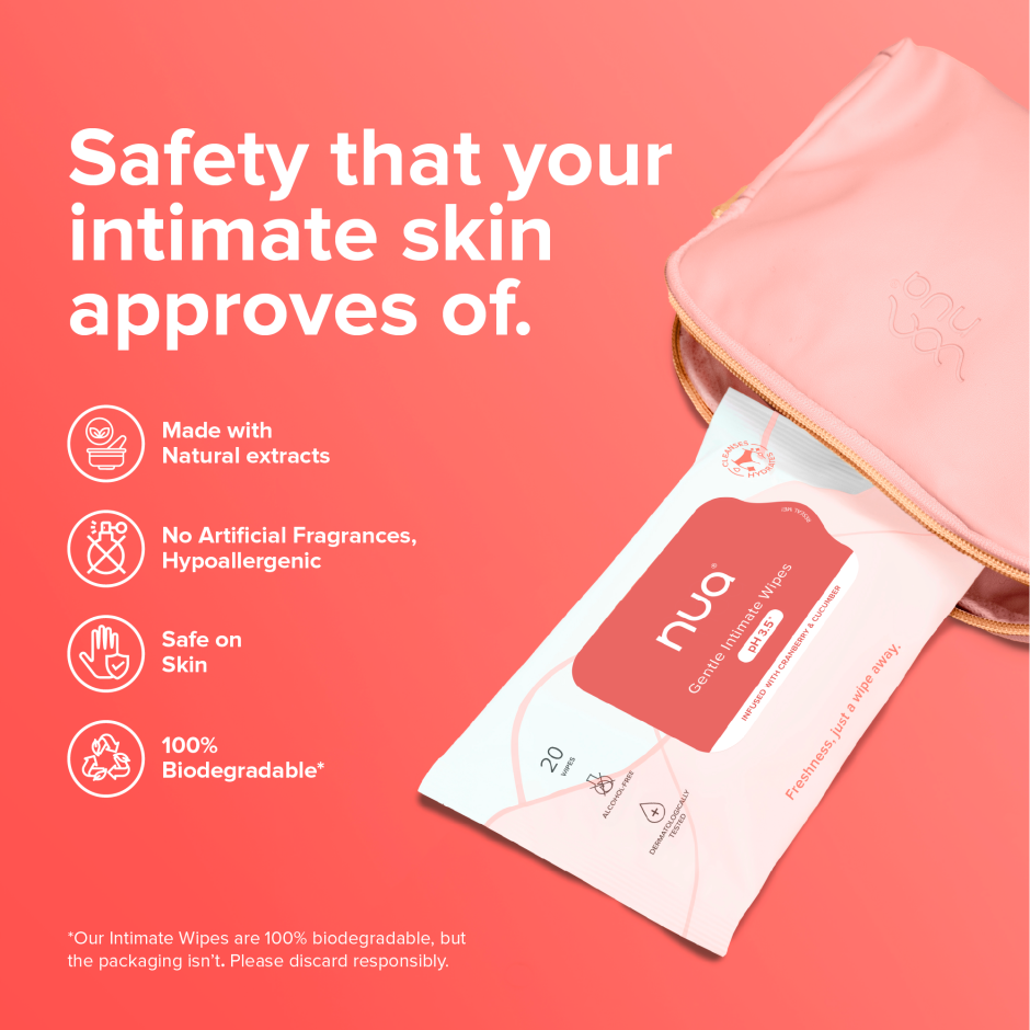 Nua Intimate Wipes for Gentle, pH-Balanced Cleansing | 20 Pulls Per Pack