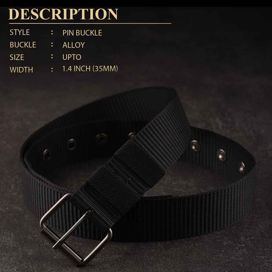 Zoro Men's Solid Woven Fabric Belt | Black - Free Size