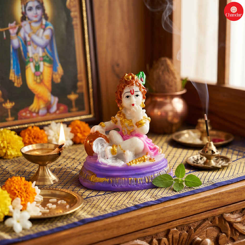 Baby Krishna Idol for Pooja | Laddu Gopal Murti | Gold Polish Finish | Chandar Idol