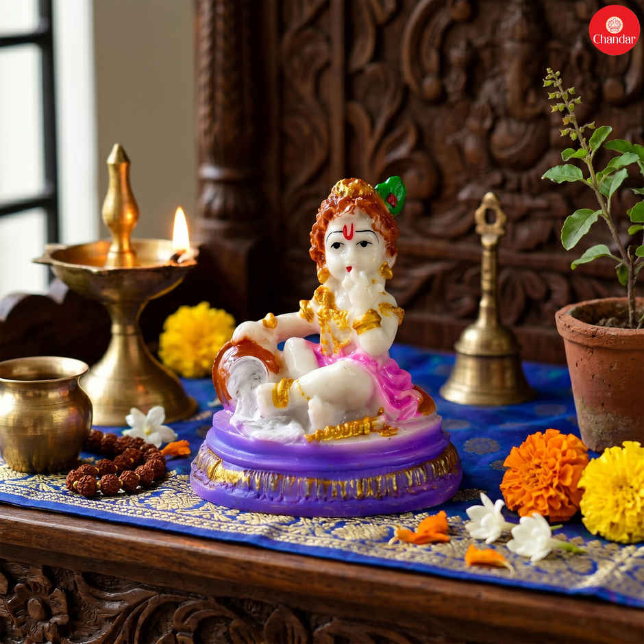 Baby Krishna Idol for Pooja | Laddu Gopal Murti | Gold Polish Finish | Chandar Idol