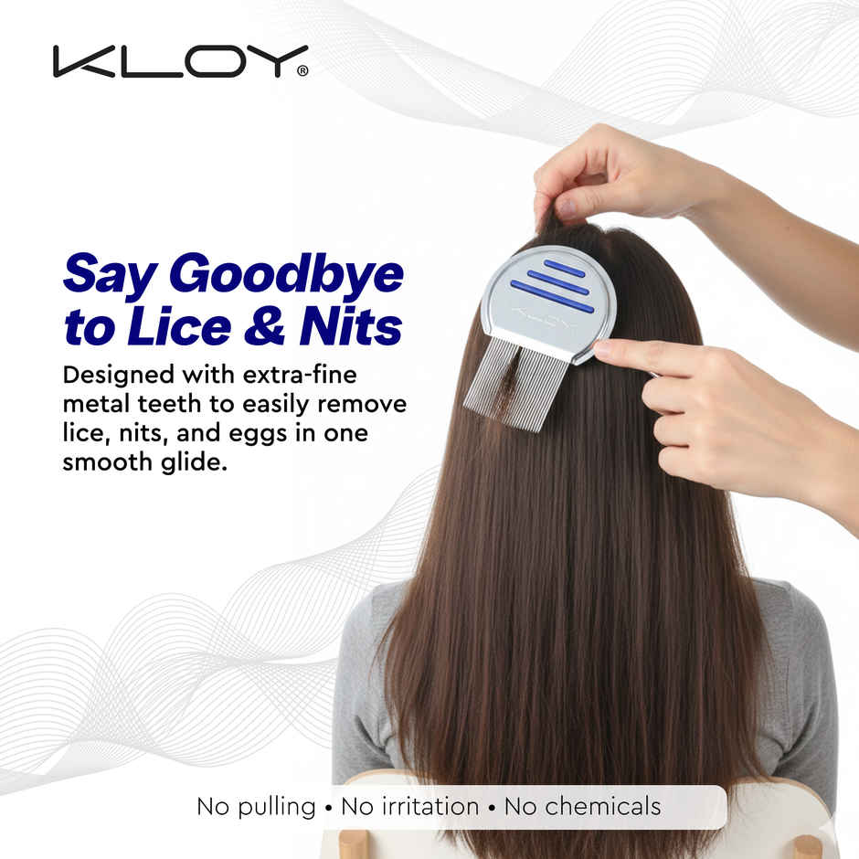 Kloy Stainless Steel Anti Lice Comb | Fine Tooth | Head Lice Removal Comb