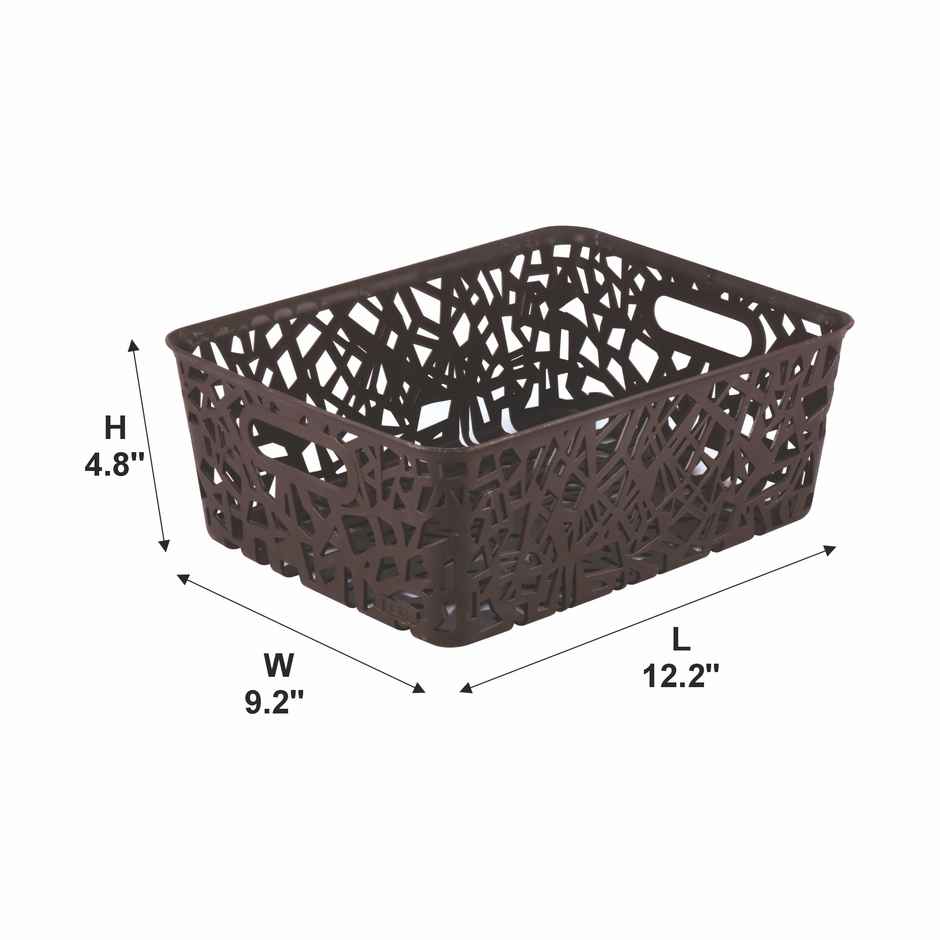 Flair Zig Zag Plastic Multi Purpose Storage Basket | 1 pc Medium | Brown