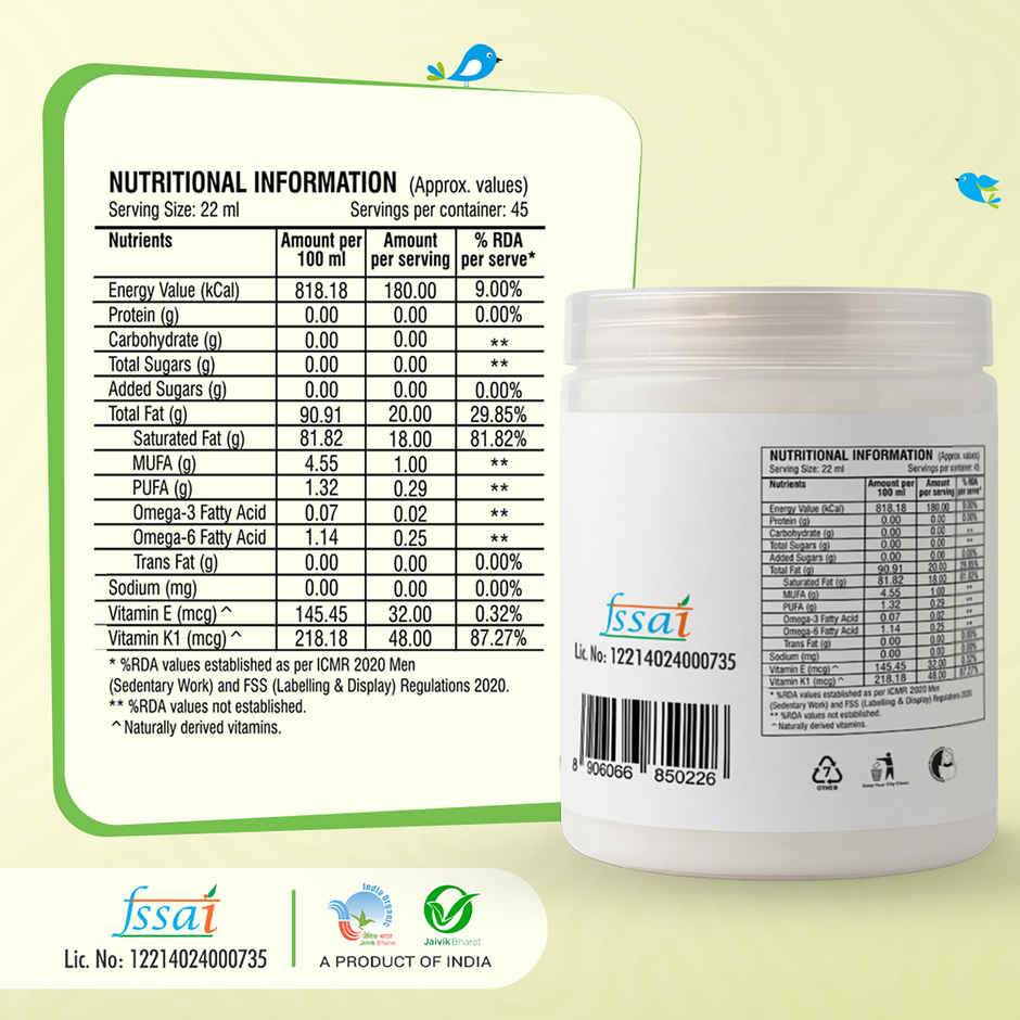 Natureland Organics Coconut Cold Pressed Oil (Nariyal Oil)