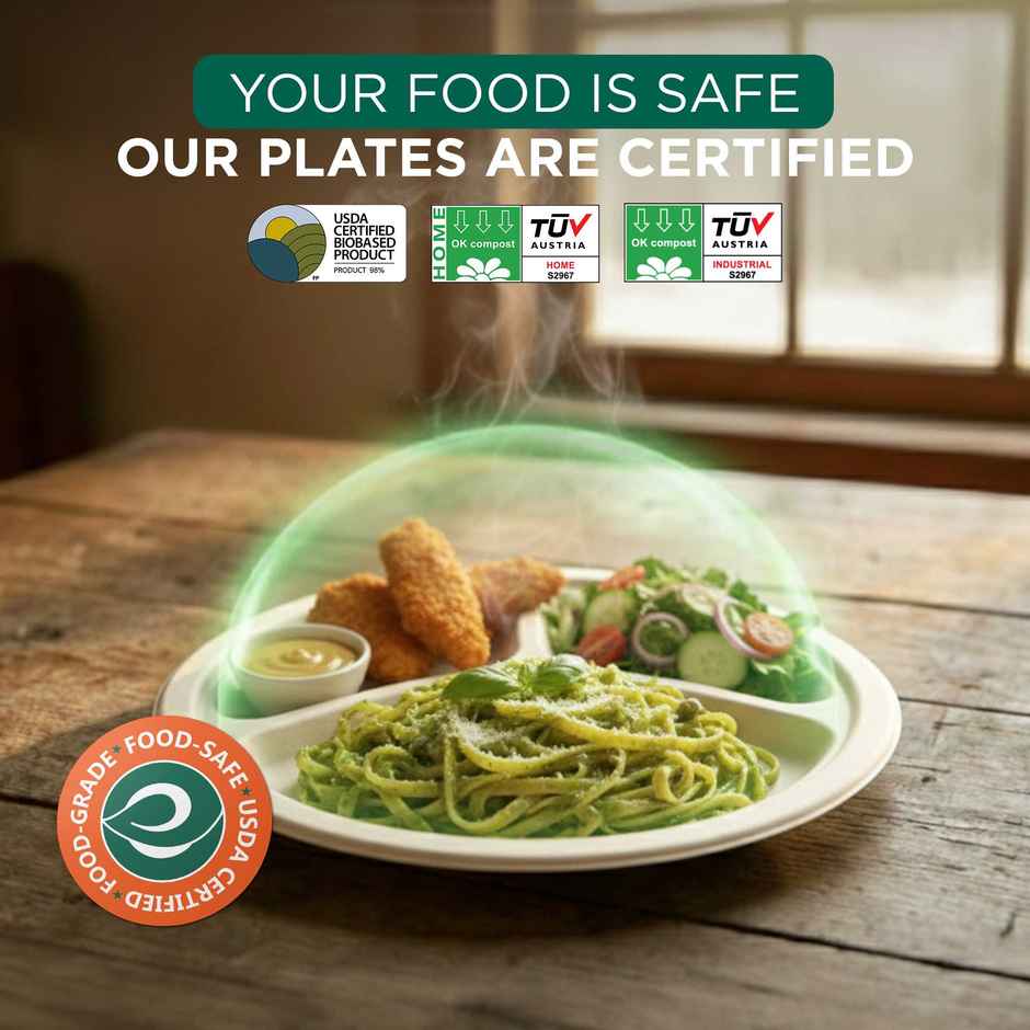 ECO SOUL | Bagasse Disposable Plates | 10 Inch | Round 3CP | 10 Count