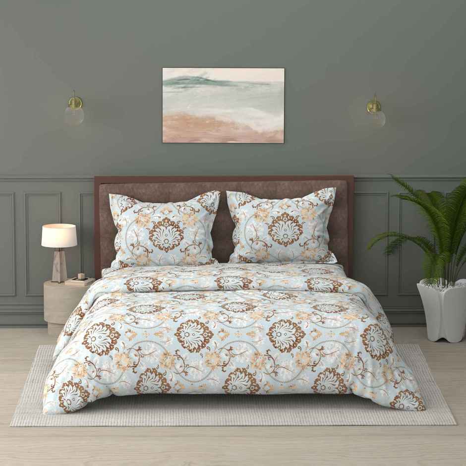 Raymond Home Light Blue Floral Comforter 110 TC Double Bedsheet with 2 Pillow Cover Bedding Set