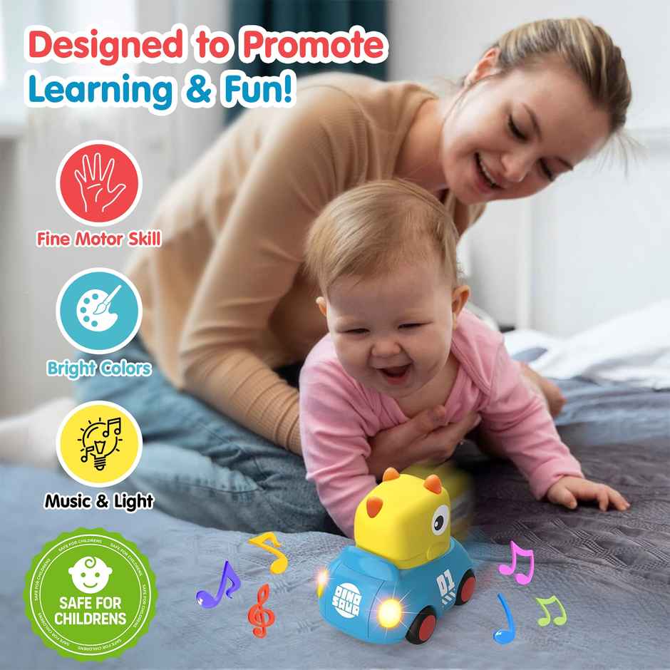 Kidology Push & Go Dinosaur Car with Music & Light | Inertia Baby Toy | Kids Gift