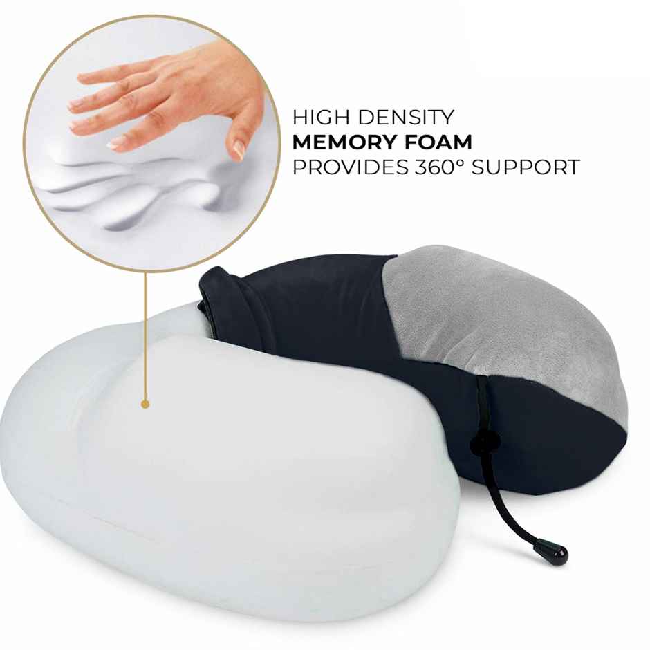 Nasher Miles 100% Pure Memory Foam Travel Neck Pillow- Stable Neck Support- Black And Grey