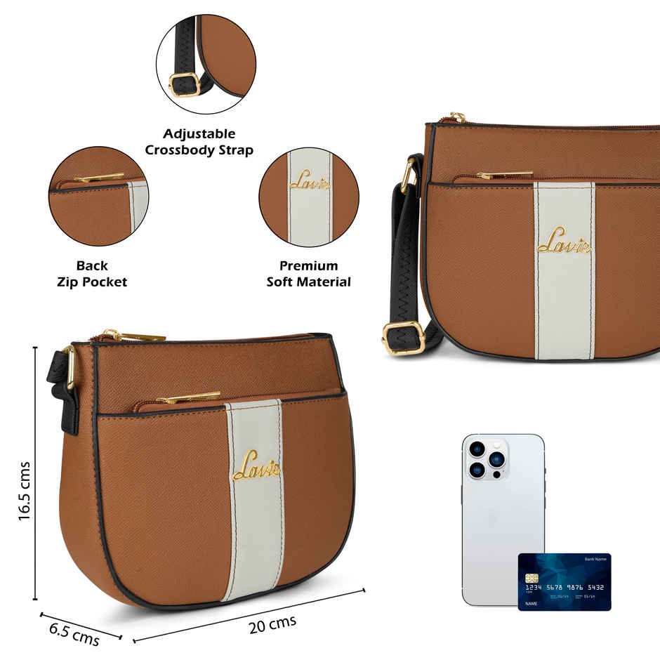 Lavie Women's Colourblock Spade Crossbody Sling Bag | Ladies Purse Handbag | Tan