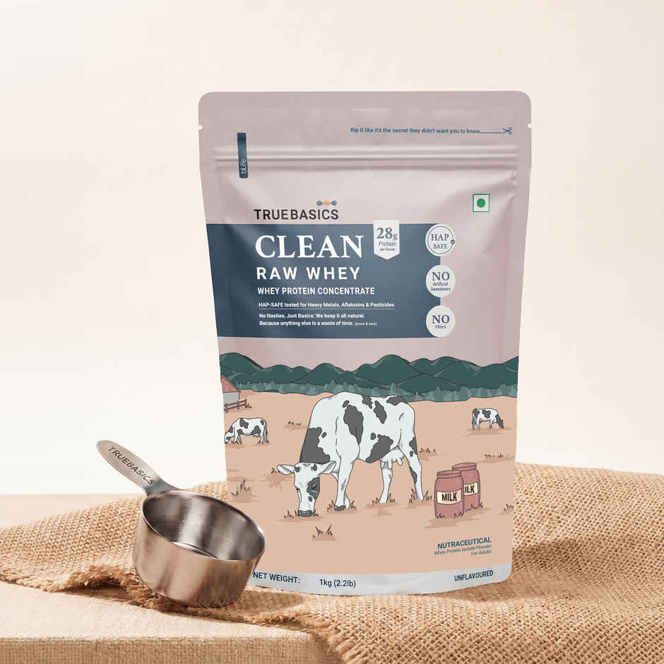 TrueBasics Clean Raw Whey Protein Concentrate Powder (Unflavoured)