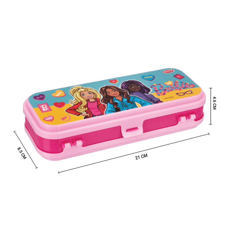 PRATAP Hy School Game Pencil Box 3 Balls in a Maze Game 2 Compartment DPink LPink Barbie