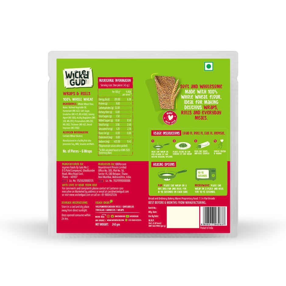Wickedgud Whole Wheat Wraps & Rolls