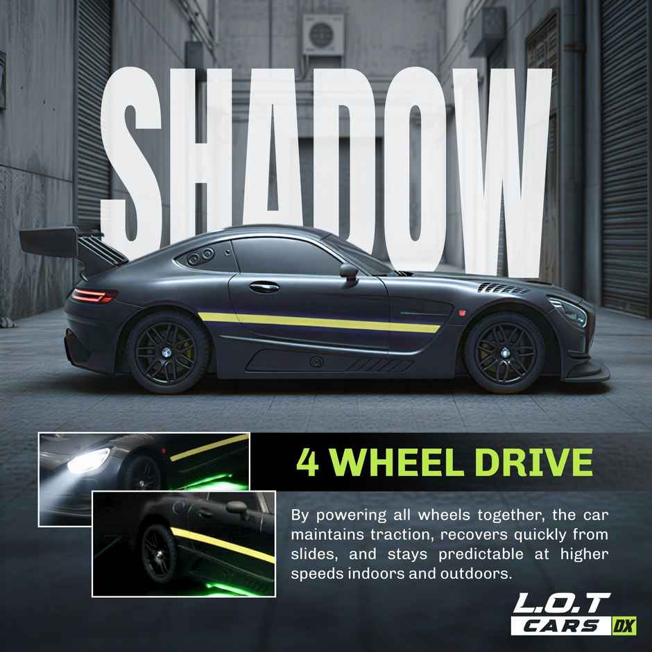 Legend of Toys Shadow Remote Control Drift Car 20Kmph 2.4Ghz | LED Lights Asphalt Black