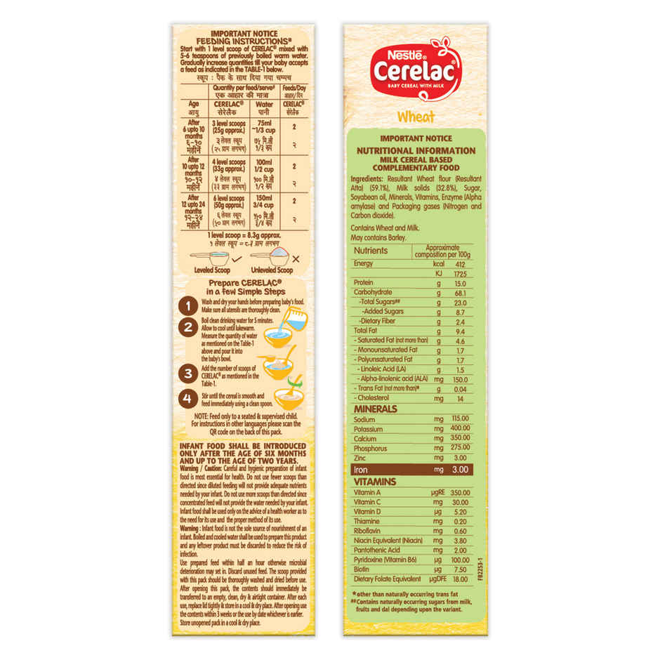 Nestle Cerelac Baby Cereal with Milk Wheat | Stage 1 | 6 to 24 Months | Iron and Protein