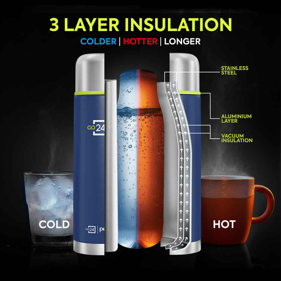 Go24 | Pexpo Flamingo 1000Ml 24 Hrs Hot And Cold Flask With Jute-Bag Vacuum Insulated Flaslk