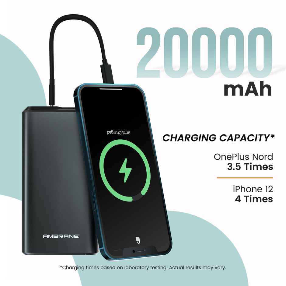 Ambrane 20000 mAh Power Bank With 20W Fast Charging Triple Output Power Delivery Multi-Layer Protection Li-Polymer + Type C Cable (Stylo-20K Black)