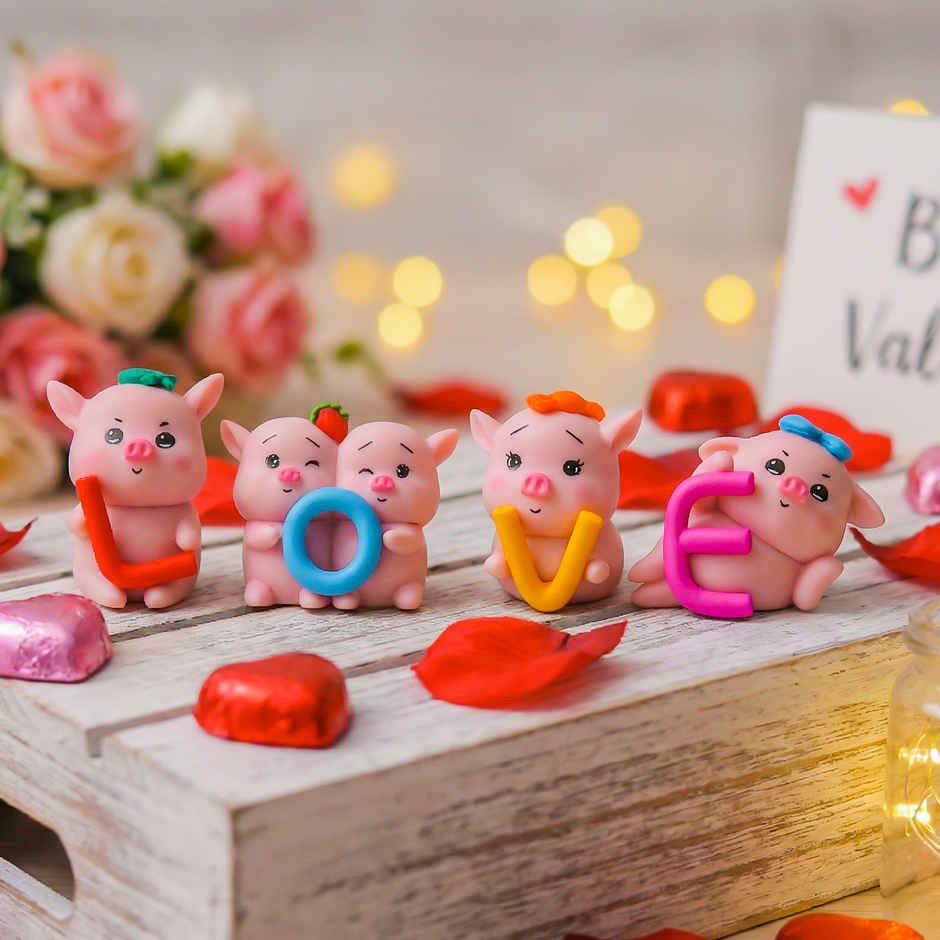 Pig with LOVE Letters Miniature Showpiece Set | EcraftIndia