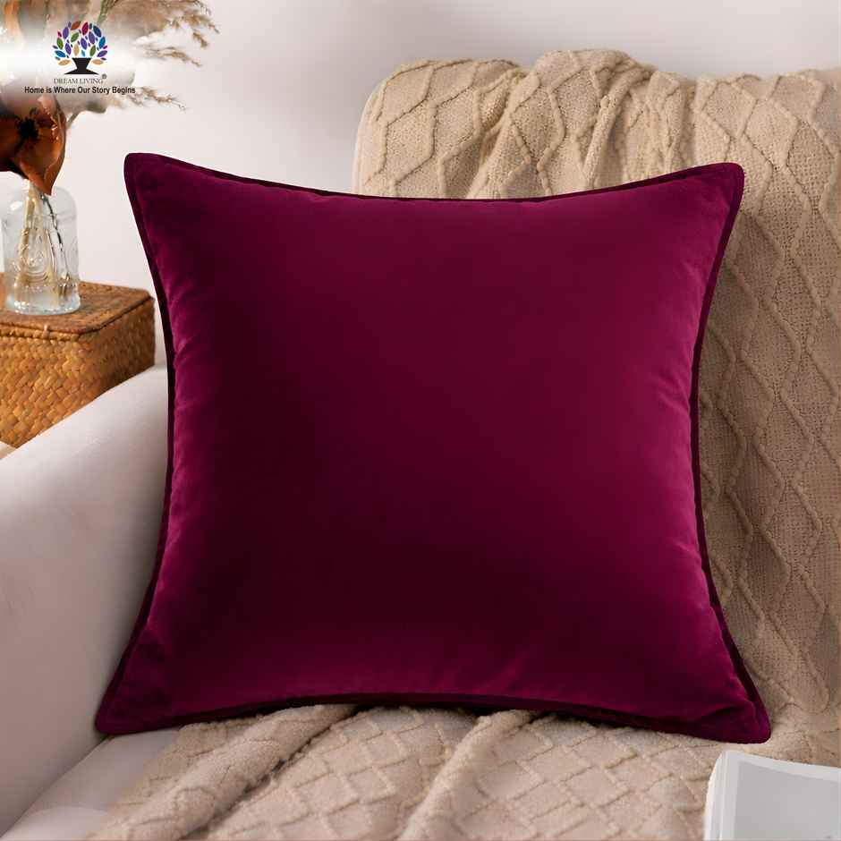 Dream Living Solid Cushion Covers Velvet Decorative Cushion Cover 16 x 16 in | Set of 2 | Maroon