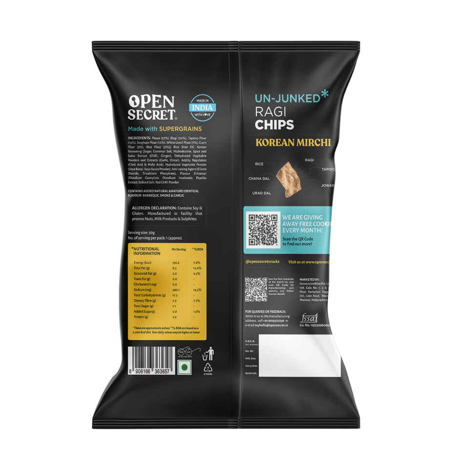 Open Secret Korean Mirchi Healthy Ragi Chips | Zero Palm Oil | Healthy Snacking