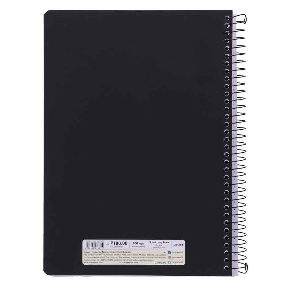 Navneet Youva Spiral Bound Unruled Notebook (400 Pages, A4 Size 21 cm x 29.7 cm, Colour May Vary)