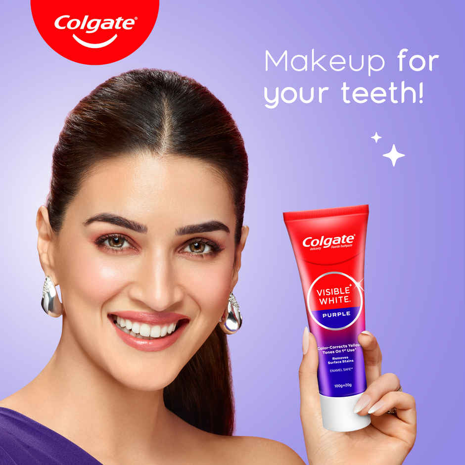 Colgate Visible White Purple Toothpaste and Free Toothbrush | Removes Surface Stains | Enamel Safe