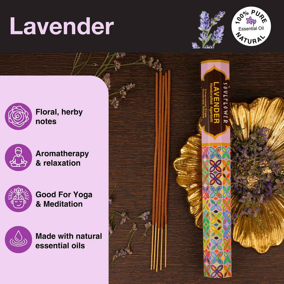 Soulflower Lavender Natural Premium Long Lasting Agarbatti | 20 Sticks