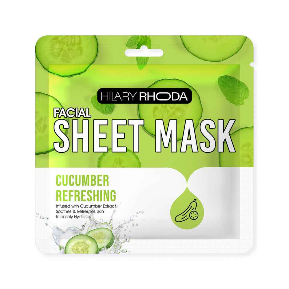 Hilary Rhoda Cucumber Refreshing Sheet Mask | Facial Sheet Mask with Serum | Depuffs Face