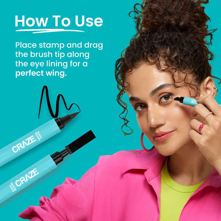 Swiss Beauty Craze Eyeliner And Stamp Duo Wing Eyeliner Stamp And Pen Waterproof Formula - Black