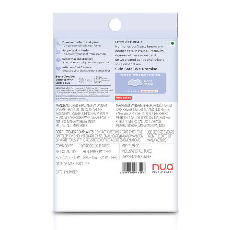 Nua Nose Strip (1pc) & Nua Hydrocolloid And Salicylic Acid Pimple Patches (36pc) Combo