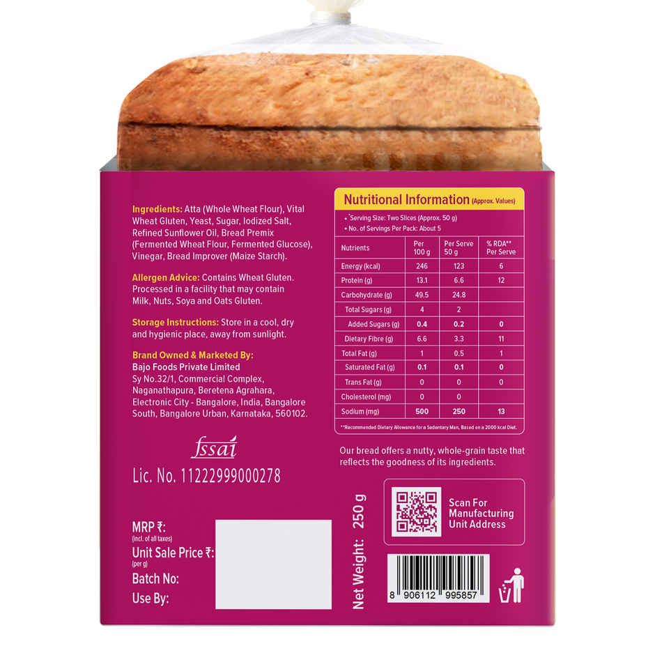 Protein Chef 32g Protein Sharbati Wheat Bread (No Maida)
