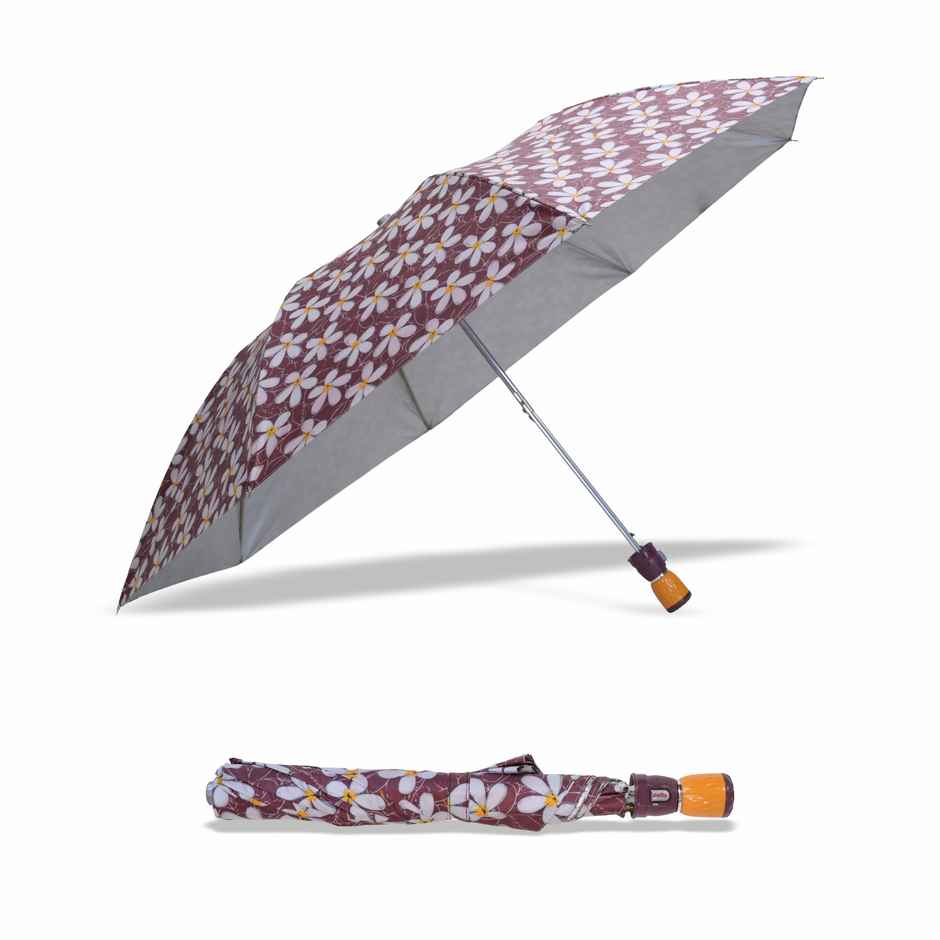 Cello Megha 21 Inch 2 Fold Mix Print Umbrella | Silver Brown Flower