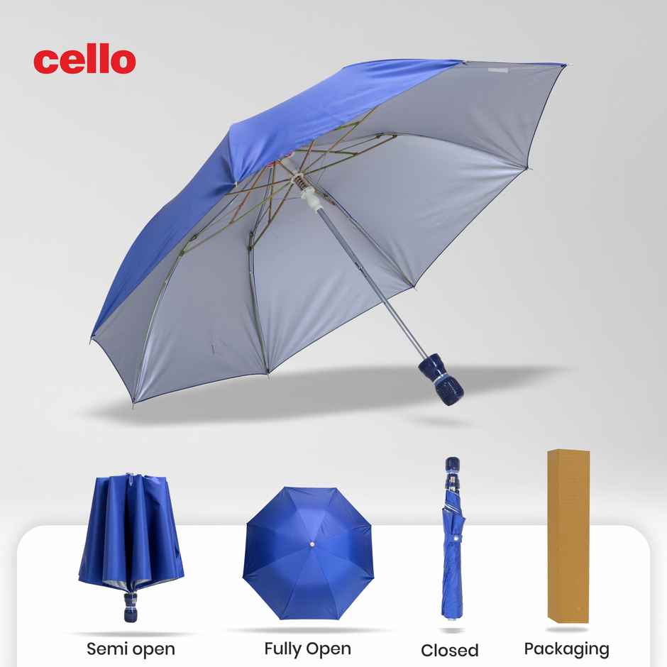 Cello Varsha 21 Inch 2 Fold Mix Mono Silver Umbrella | Royal Blue