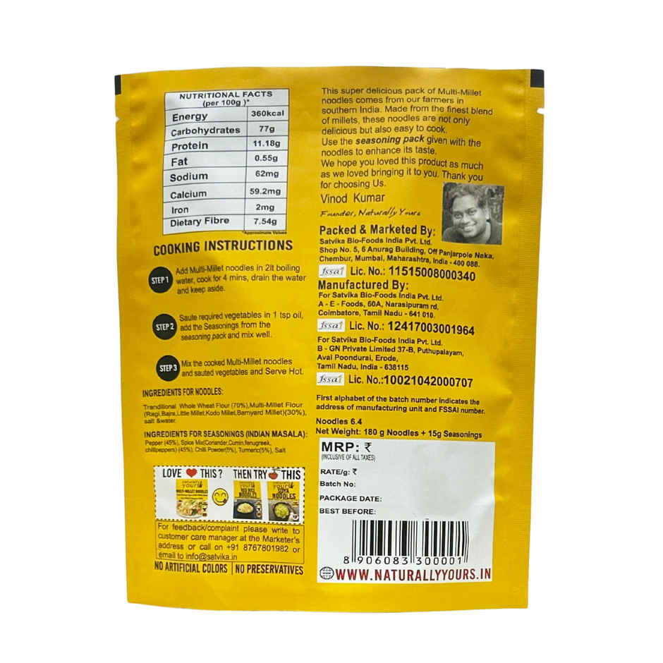 Naturally Yours Multi-Millet Noodles (180g) & Naturally Yours Quinoa Noodles (180g) Combo