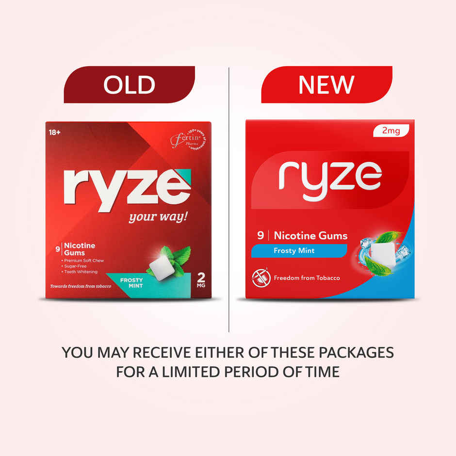 Ryze Frosty Mint Nicotine Gums 2MG | 9 Gum Blister Combo   