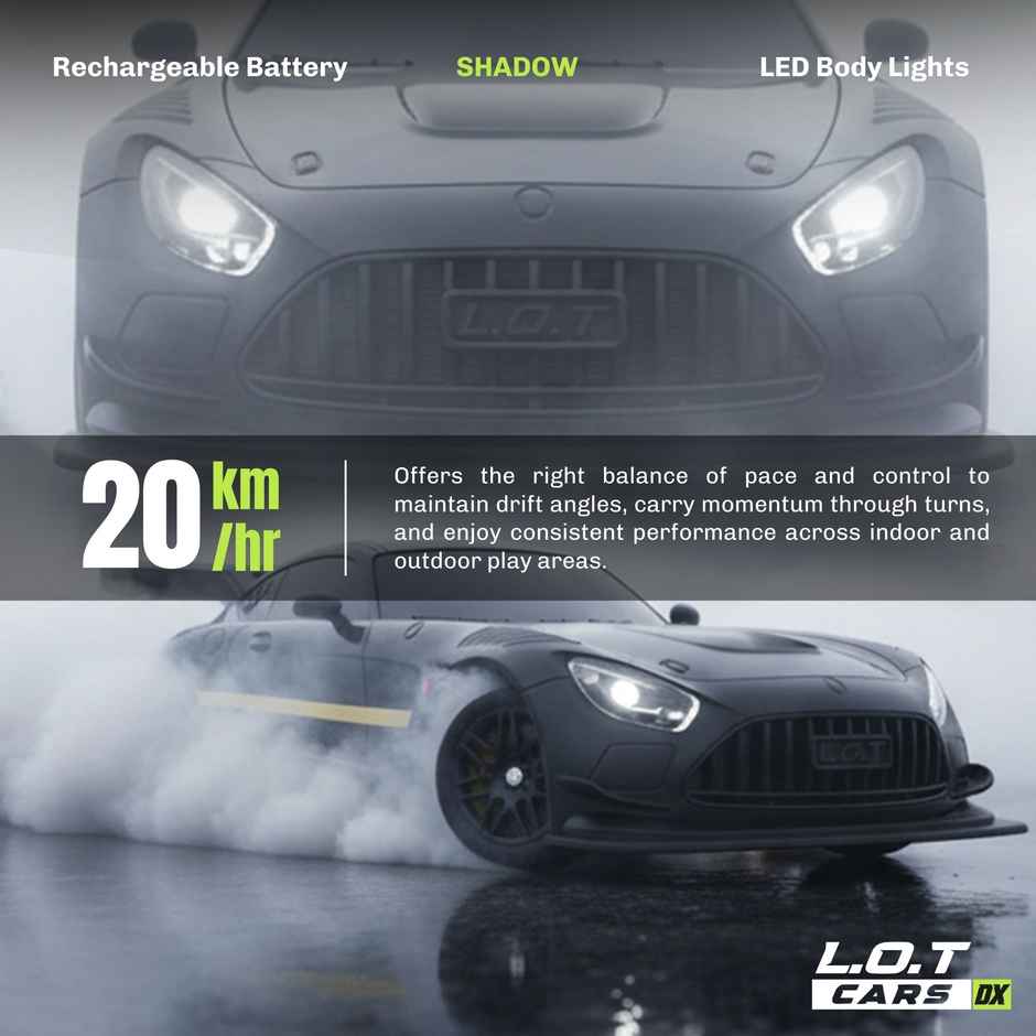 Legend of Toys Shadow Remote Control Drift Car 20Kmph 2.4Ghz | LED Lights Asphalt Black