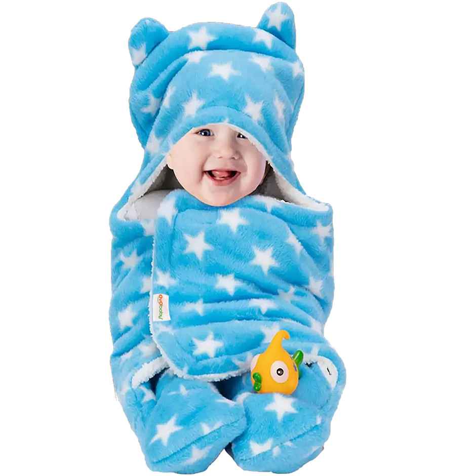 Oyo Baby Hooded Baby Blanket Star Blue, 76Cm X 70Cm