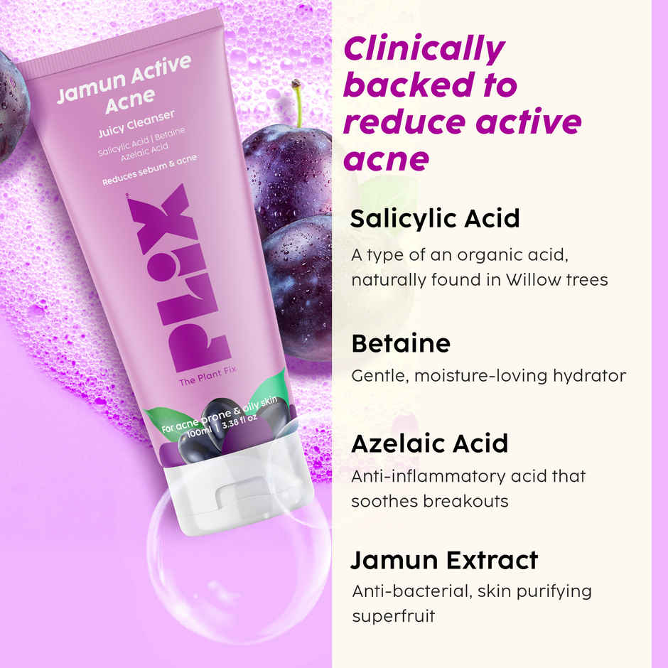 Plix The Plant Fix Jamun Face Wash and Active Acne Serum Combo For Active Acne & Oil Control