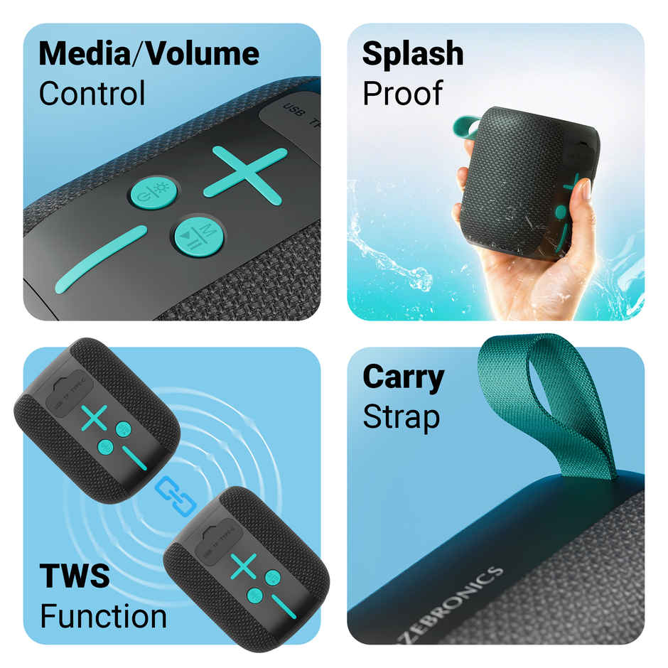 Zebronics Sonic Pod 15 BT Speaker | 5W | 10Hrs Playtime | RGB | TWS | USB mSD | Splash Proof