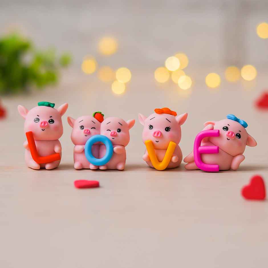 Pig with LOVE Letters Miniature Showpiece Set | EcraftIndia