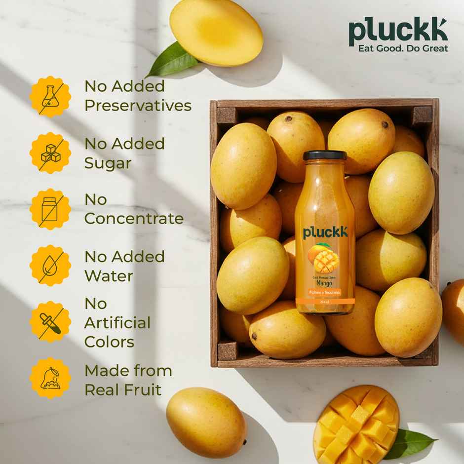 Pluckk Cold Pressed Extracted Mango Juice | No Preservatives | No Added Sugar