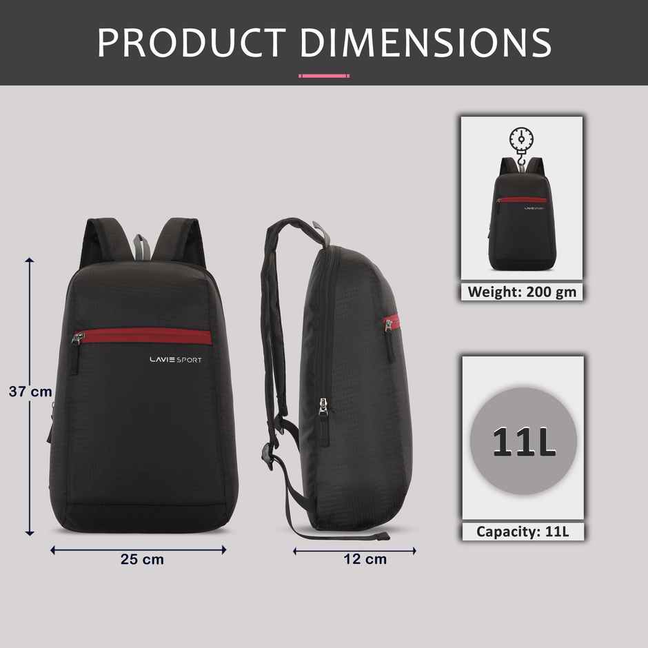 Lavie Sport Unisex Solid Polyester 11 L Casual Backpack | Black - S