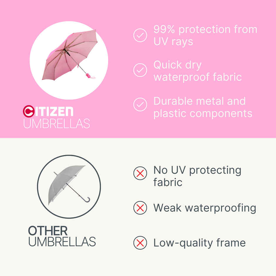 Citizen Auto Pink Mono Silver Umbrella | 22 Inch | 3 Fold