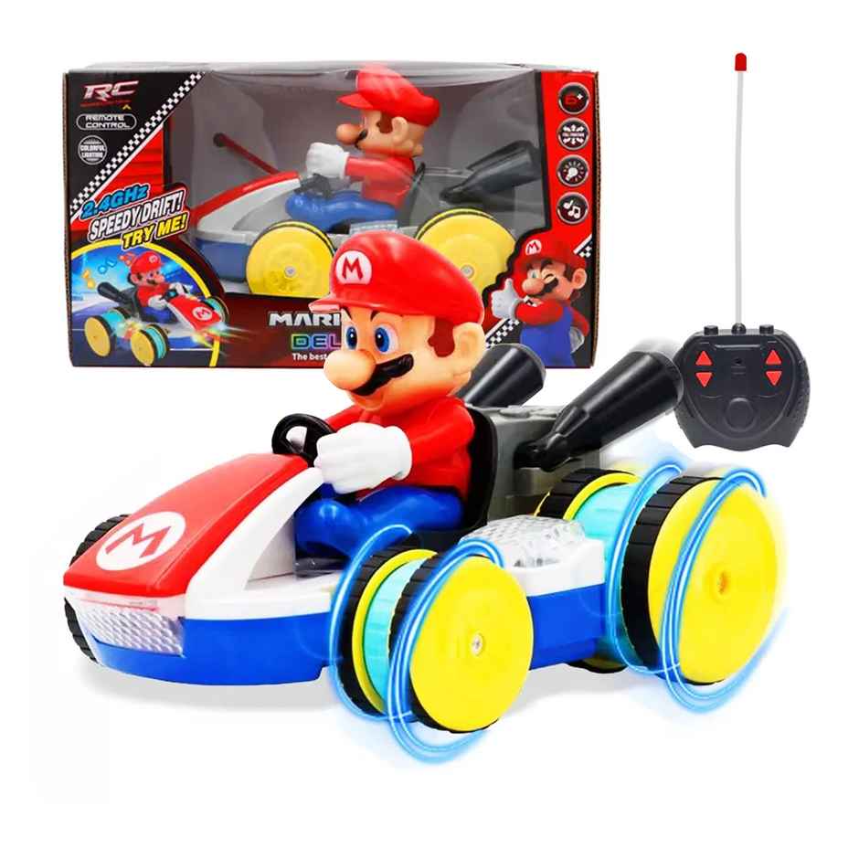 Kidology Mario Racing Remote Control RC Car Toy with LED Lights | Musical Toy for Kids - Red
