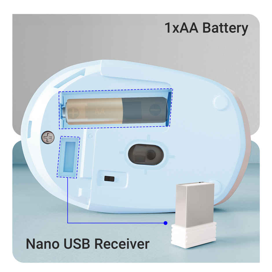 Zeb-Jaguar Wireless Mouse, 2.4Ghz With Usb Nano Receiver, High 4 Buttons (Light Blue+Grey)
