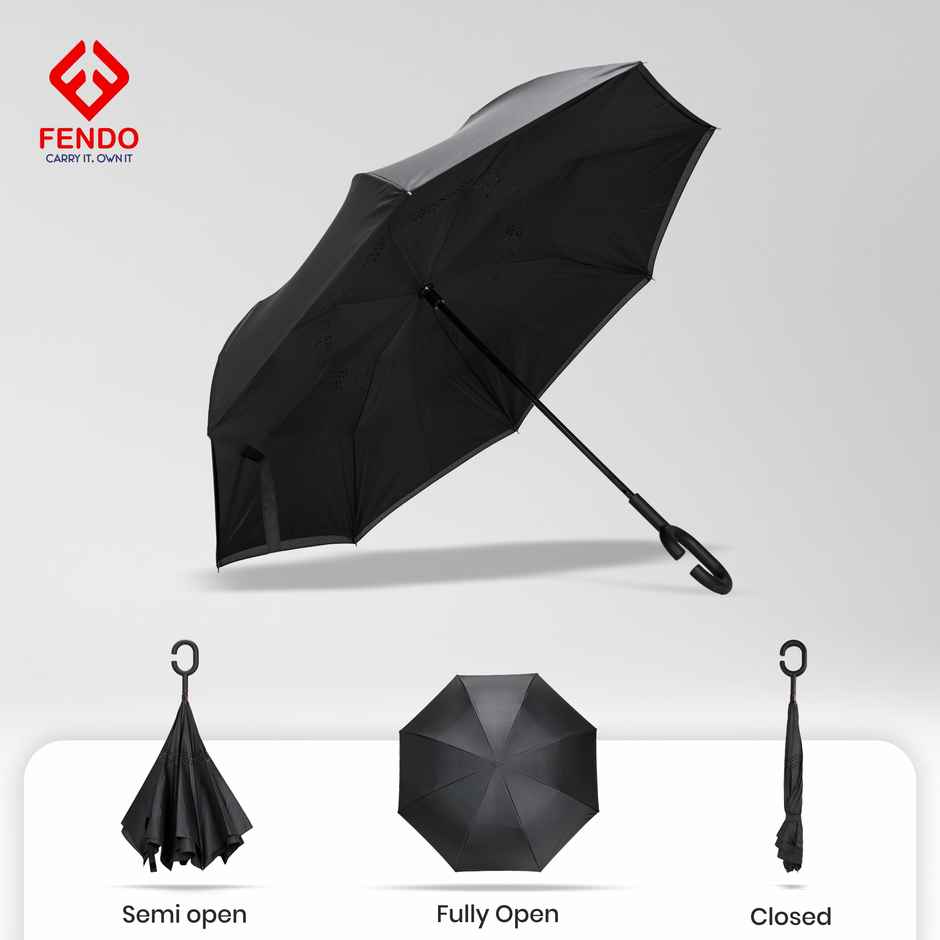 Fendo Reverse Auto Open Umbrella | Black | 25 Inch | 1 Fold