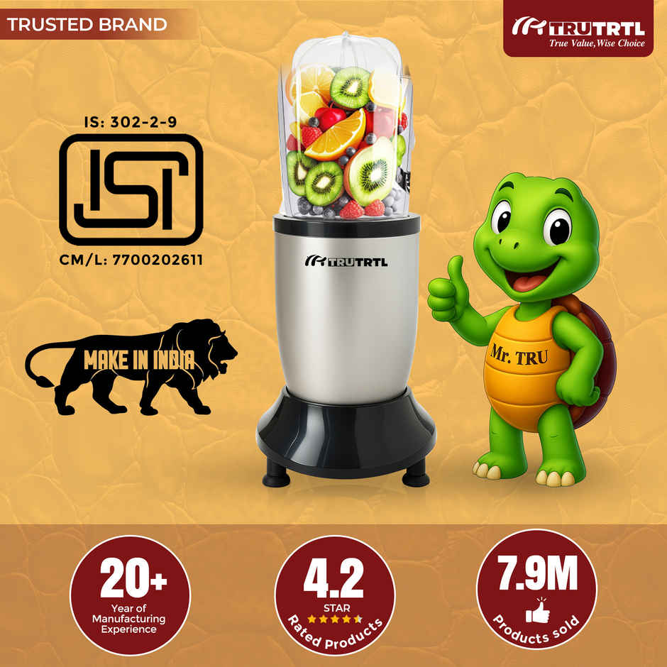 truTRTL Nutri Insta Mixer Grinder | Smoothie Maker, Masala & Chutney Grinder, 2 Jars with Sipper Cap