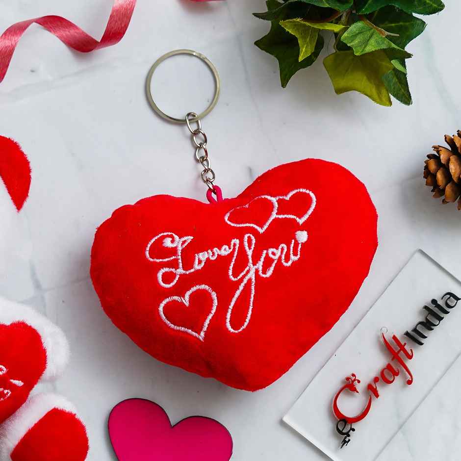 Heart Shape Love You Cushion Keychain | Red White | EcraftIndia