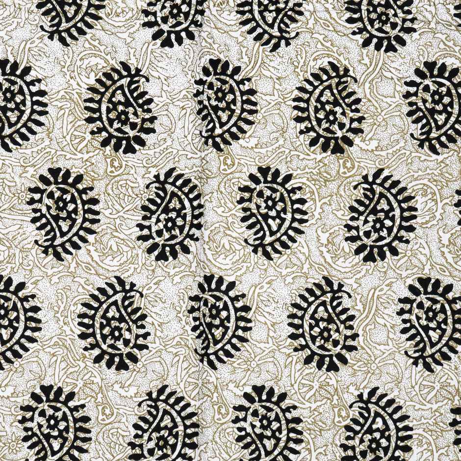 Furnofy King Size 100% Cotton Jaipuri Print Bedsheet, 2 Pillow Covers | Black Keri | B&W | 90x108in