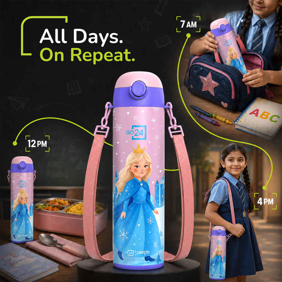 Go24 | Pexpo Pixy Hot & Cold Stainless Steel Kids Bottle | Thermosteel Flask | Pink | 470 ml