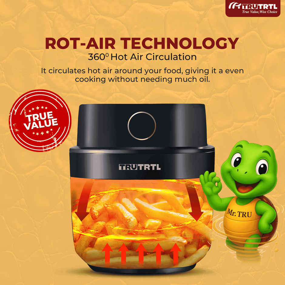 truTRTL Smart Digital 4.5L Air Fryer for Home| 1400 Watt| 8 Preset Menu| Glossy Black